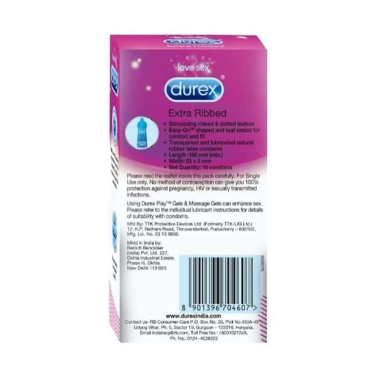 Durex Extra Ribbed Condoms, 10's