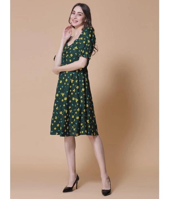 GOD BLESS Rayon Printed Knee Length Womens Fit & Flare Dress - Green ( Pack of 1 ) - None