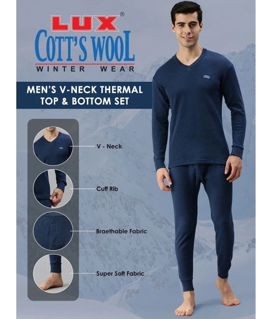 Pack of 2 Lux Cottswool - Blue Cotton Blend Mens Thermal Tops - None