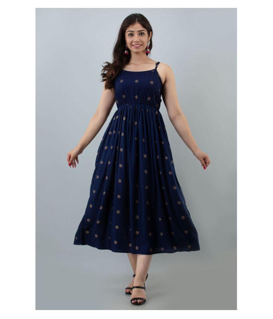 FABRR - Navy Blue Rayon Women's Fit And Flare Dress ( Pack of 1 ) - XL