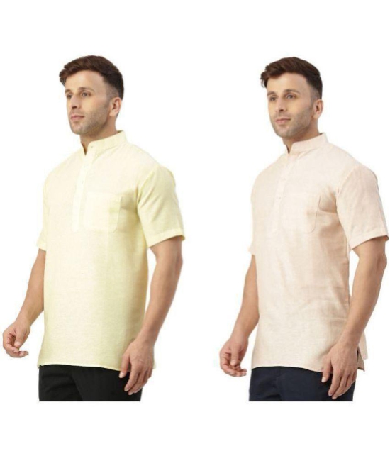 KLOSET By RIAG Beige Cotton Men's Shirt Style Kurta ( Pack of 2 ) - None