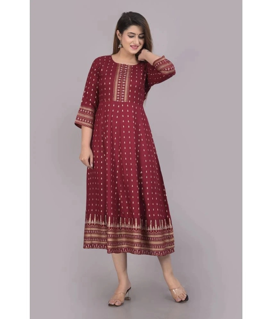 Smien - Maroon Rayon Womens Flared Kurti ( Pack of 1 ) - None