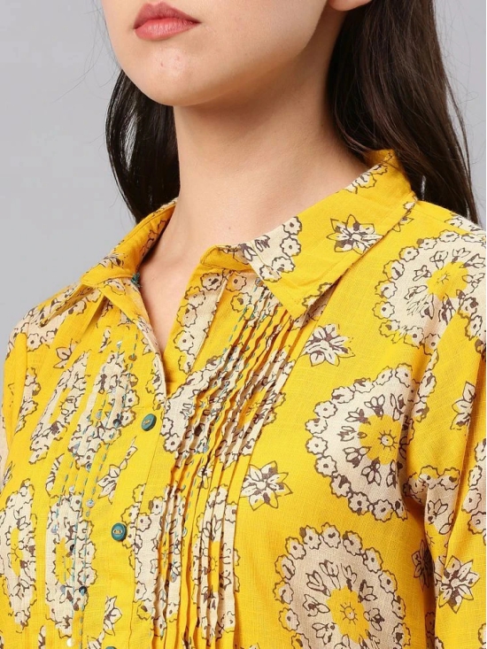 Alena - Yellow Cotton Womens Flared Kurti - S