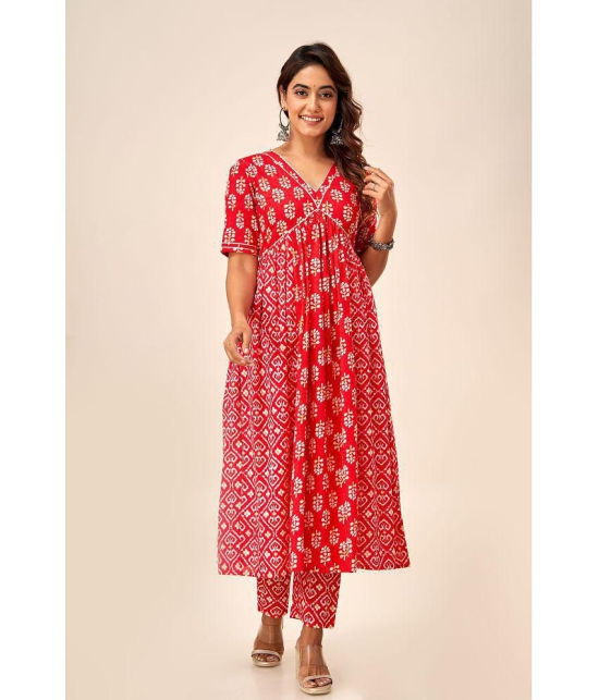 FabbibaPrints Cotton Printed A-line Womens Kurti - Red ( Pack of 1 ) - None