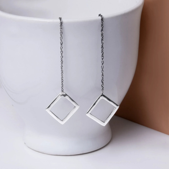 Oxidised Silver Square Danglers