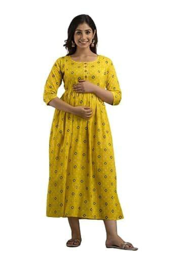 KASHVI Creation Women's Cotton Floral Printed Anarkali Maternity Feeding Kurti ( Yellow)