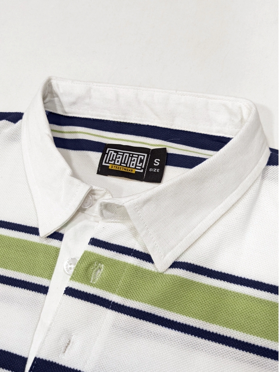 Auto Stripes Beige Navy Polo T-Shirt-S / Beige