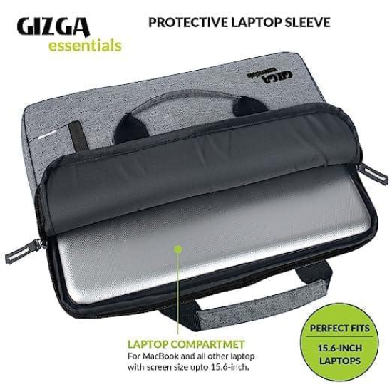 Gizga Essentials Laptop Bag Sleeve Case Cover Pouch with Handle for 15.6 Inch Laptop for Men & Women, Padded Laptop Compartment, Premium Zipper Closure, Water Repellent Nylon Fabric, Grey