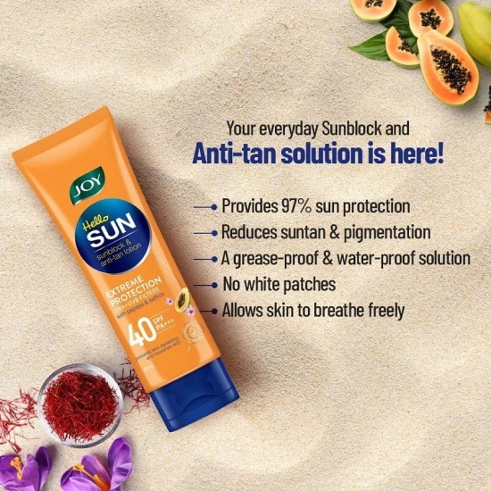 Joy Anti Tan SPF 40 Sunscreen - Lightweight, Water Resistant & Zero White Cast 120ml, (Pack of 1)