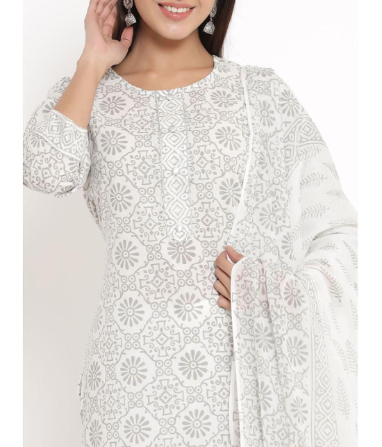 KIPEK - White Straight Cotton Womens Stitched Salwar Suit ( Pack of 1 ) - None