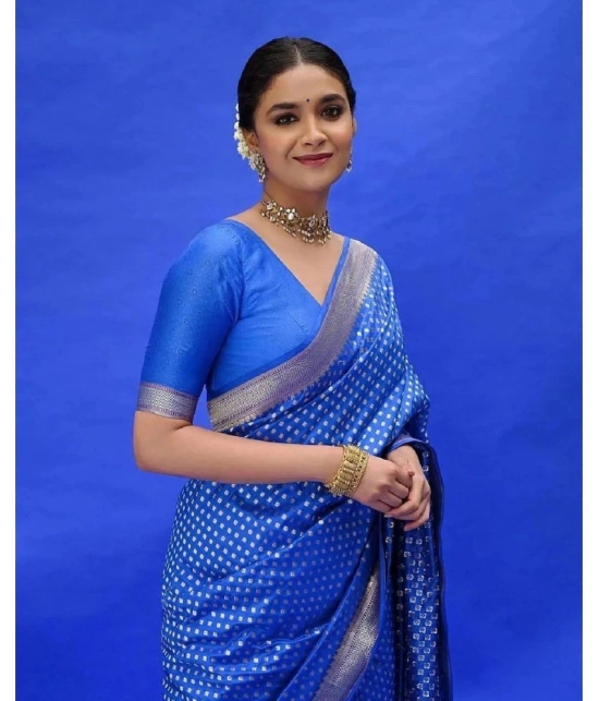 JULEE Banarasi Silk Solid Saree With Blouse Piece - Blue ( Pack of 1 ) - Blue