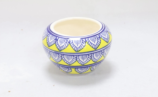 Khurja Pottery: Indoor Pot, Apple-Shaped, Medium (4 Inches) - Yellow