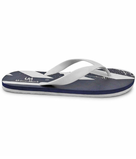 UrbanMark Men Comfortable Light Weight Printed Hawai Slippers- White & Navy - None