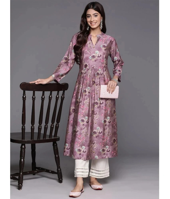 Varanga Silk Printed A-Line Womens Kurti - Purple ( Pack of 1 ) - None