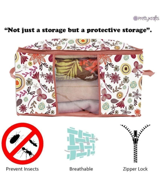 PrettyKrafts Underbed Storage Bag, Storage Organizer, Blanket Cover with Side Handles (Set of 3 pcs) - Multi Flower