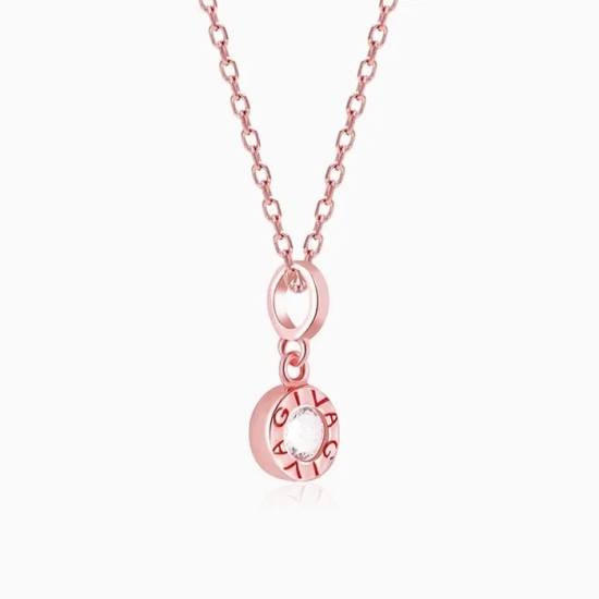 Rose Gold Minimal Zircon Pendant with Link Chain