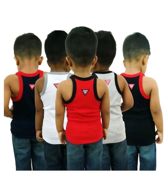 HAP KINGS BOYS Grey, Blue, Red, Black & White RIB VEST Pack of 5 - None