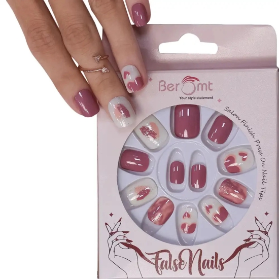 HEART PRINTED NAILS - (NAIL KIT INCLUDED)-Rose Pink