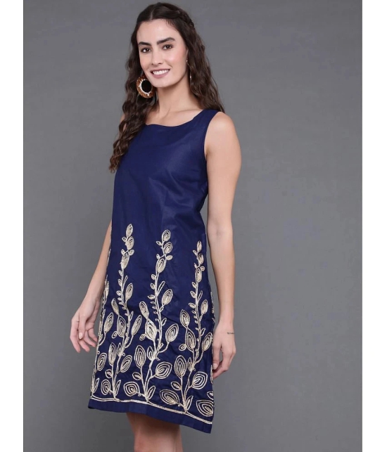 Antaran Cotton Embroidered Above Knee Womens Shift Dress - Navy ( Pack of 1 ) - None