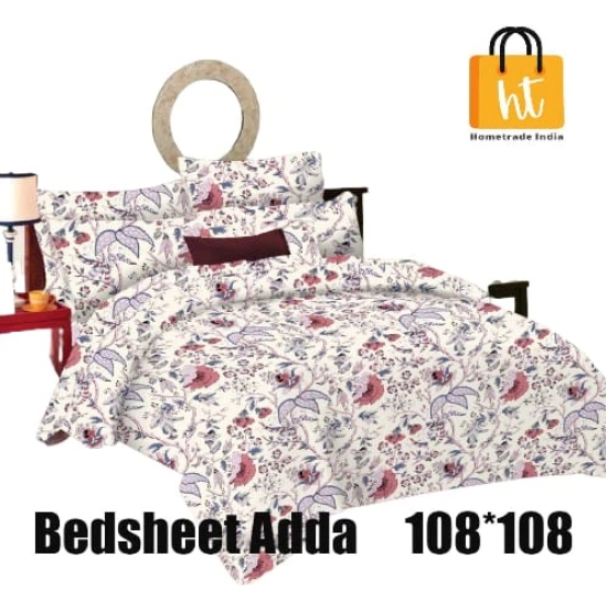 Bedsheet Adda-Super Mega King Size  King Size(108*108 in)-Pure Cotton Sanganeri Printed Jaipuri  Double Bedsheet With 2 Matching Pillow Covers-RJ-14-03-(108*108)-HT8205