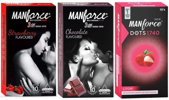 MANFORCE Combo Pack (StrawberryChocolate & Litchi Flavoured) Condom (Set of 3 30 Sheets)