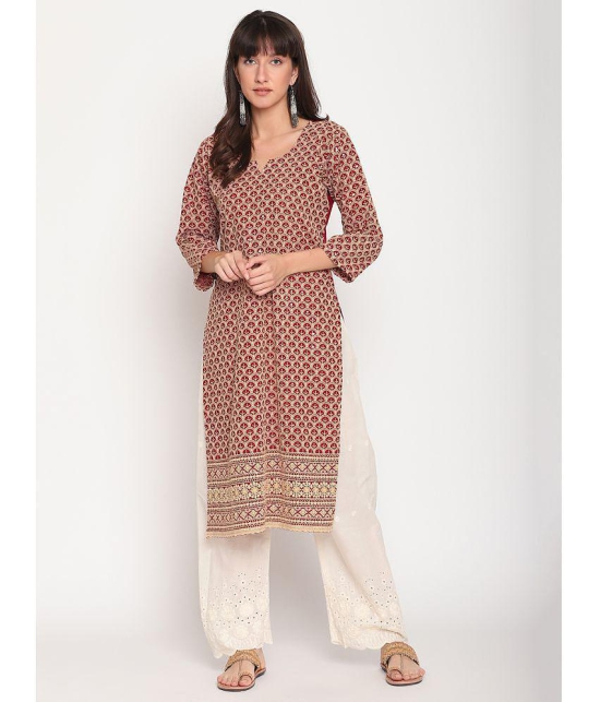 Queenley - Brown Cotton Women's Straight Kurti ( Pack of 1 ) - 4XL