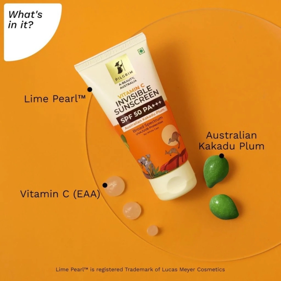 Pilgrim Vitamin C Invisible Sunscreen SPF 50 PA+++ for women & men with Australian Kakadu Plum | Broad spectrum, UVA/UVB Protection, Lightweight Gel | No White Cast | All Skin Types | 45ml