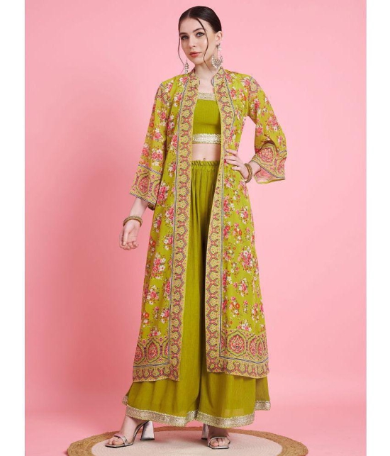 Vbuyz Georgette Printed Ethnic Top With Palazzo Womens Stitched Salwar Suit - Green ( Pack of 1 ) - None