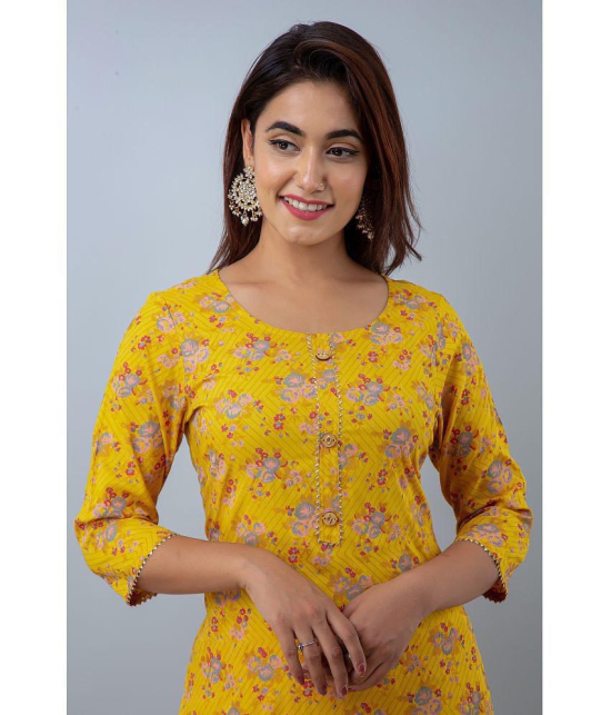 Doriya Rayon Printed 3/4th Sleeves Straight Yellow Kurti Single - None