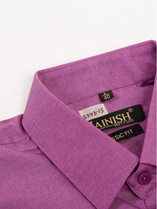 Mens Cotton Solid Half Sleeves Formal Shirt-S / Purple