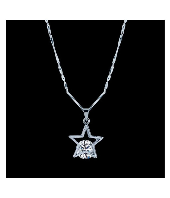 Silver Shine Silver Plated Chain With Solitaire Diamond In Star Shape Pendant  For Women - Golden