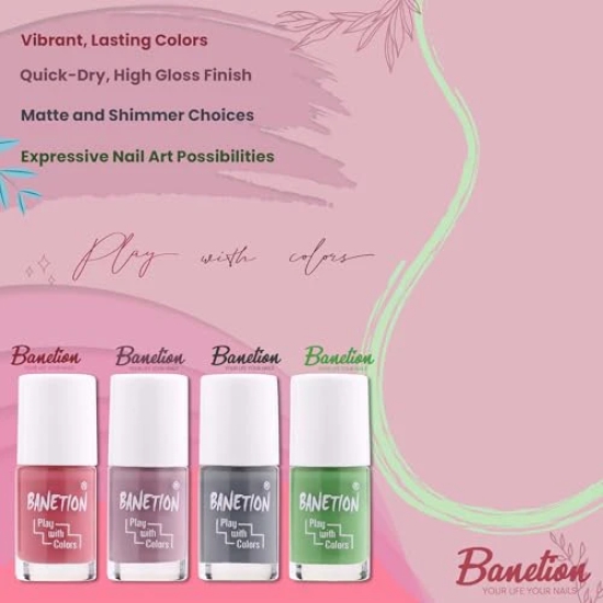 BANETION Zen-g New generation Makeup - Mini Nail Kit - Bestie - 30ml (Set of 4) | Glossy Nail Polish Set | Long Lasting & High Gloss Effect | Chip Resistant Nail Paints | Cruelty-free & Vegan