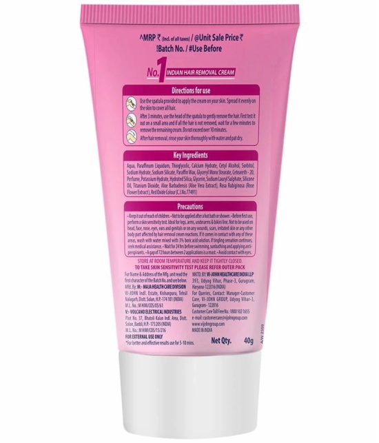 VI-JOHN Feather Touch Rose & Aloe Hair Removal Cream for Normal Skin 40g Each ( 400g) -Pack of 10