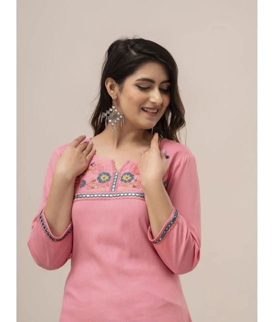 Frionkandy Rayon Embroidered Straight Womens Kurti - Pink ( Pack of 1 ) - None