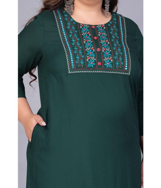 Preksha Rayon Embroidered Straight Women's Kurti - Green ( Pack of 1 ) - None