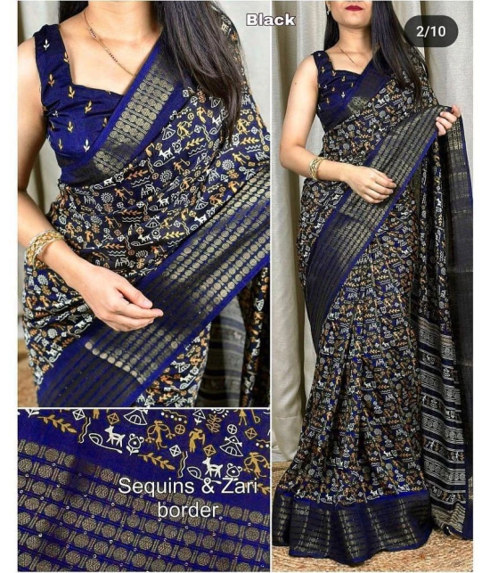 Bhuwal Fashion Art Silk Printed Saree With Blouse Piece - Blue ( Pack of 1 ) - Blue