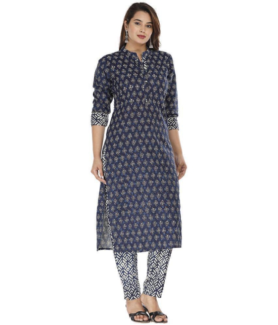 HIGHLIGHT FASHION EXPORT Navy Cotton Kurti With Pants - Stitched Suit Single - None