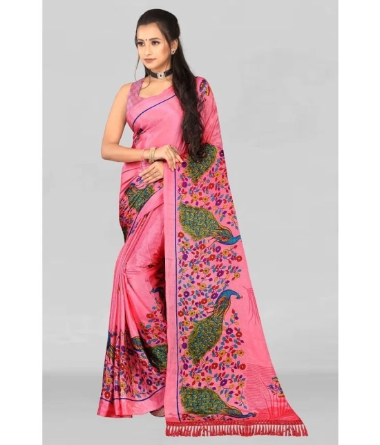 LEELAVATI - Pink Crepe Saree With Blouse Piece ( Pack of 1 ) - Pink