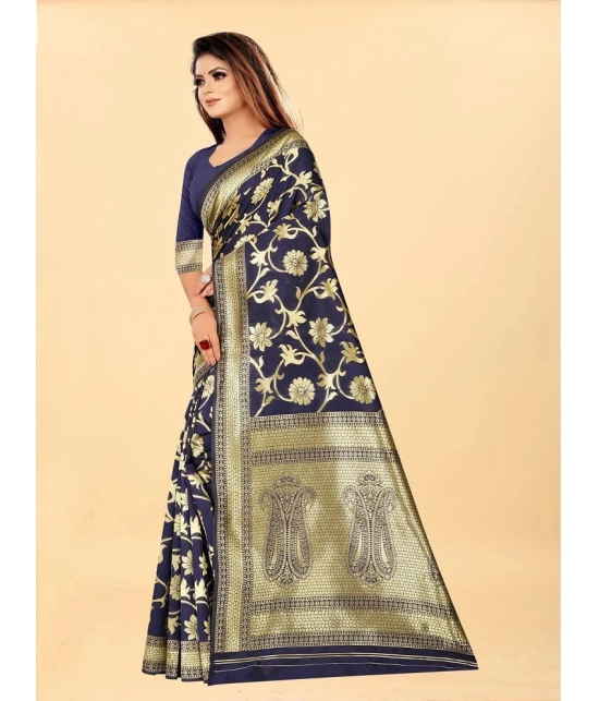 Gazal Fashions - Navy Blue Banarasi Silk Saree With Blouse Piece ( Pack of 1 ) - Navy Blue