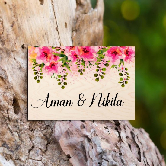 Pink Flower Vine Theme Name Plate-12x8 Inch