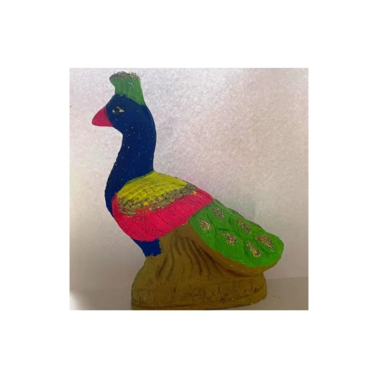 Handcrafted Colorful Clay Peacock Statue