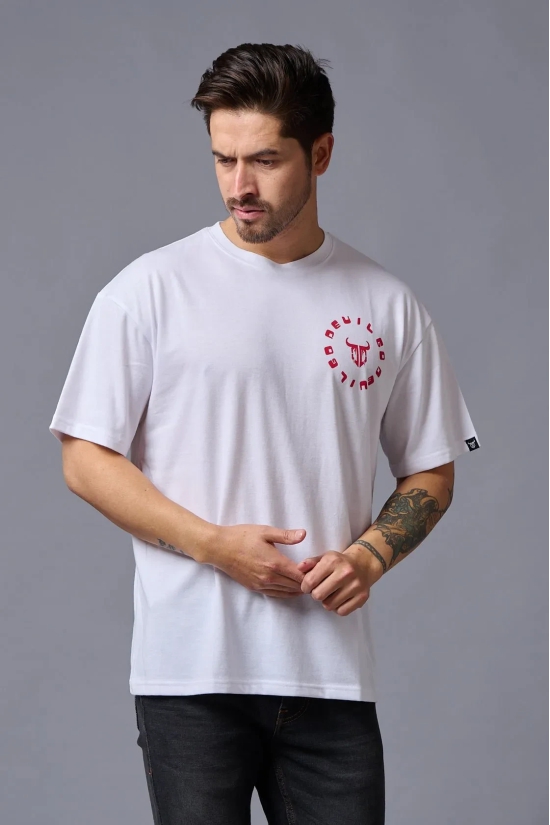 Go Devil (in Red) Printed White Oversized T-Shirt for Men L