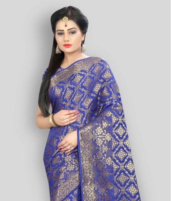 Gazal Fashions - Blue Banarasi Silk Saree With Blouse Piece (Pack of 1)