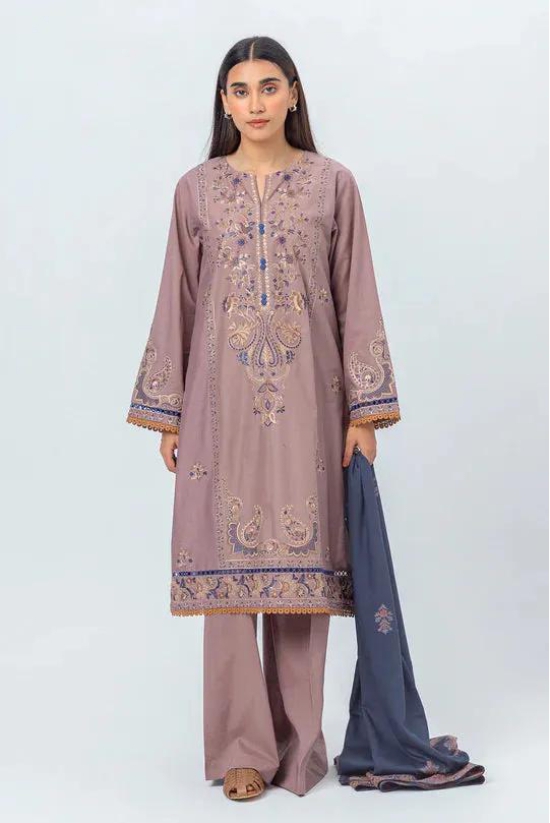 Beechtree Unstitched Shawl 23 - 3 PIECE - EMBROIDERED CAMBRIC SUIT WITH WOVEN SHAWL - GRACE GLORIA
