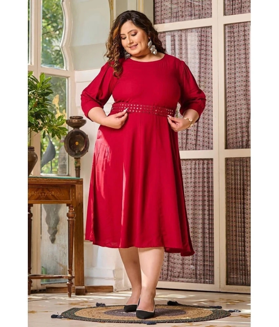 PrettyPlus by Desinoor.com Rayon Solid Midi Womens A-line Dress - Maroon ( Pack of 1 ) - None