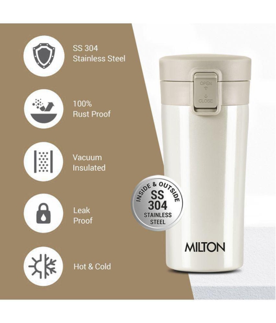 Milton Thermosteel Vacuum Insulated Coffee Mug, 300 ml, Cream | Hot & Cold Flask | Leak Proof | Rust Proof | Thermos | Soup Flask| Juice Mug | Water Flask| Tea Mug | Easy Grip - Cream