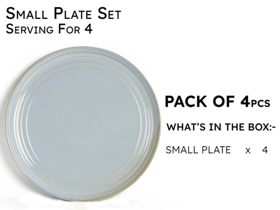 Handcrafted Chip Resistance Porcelain Quarter Plates, Side, Snacks, Pasta Plates 4 Pieces, Microwave and Dishwasher Safe, Small Plate Set for Dining and Gifting, Set of 4, Arctic Blue