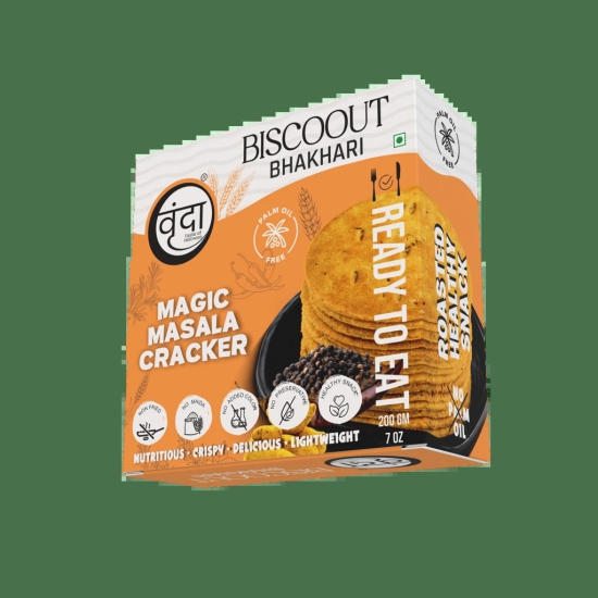 Vrunda Palm Oil Free Roasted Bhakhari |Magic Masala Cracker|Snacks |Pack of 4 (200Gm each)