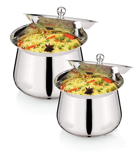 HOMETALES Stainless Steel Madrasi Handi Plain, Set Of 2, (650Ml, 1200Ml)