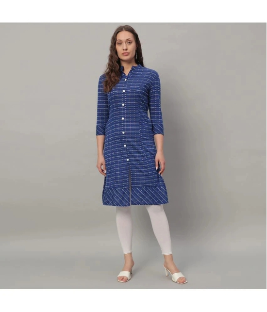 Glito Cotton Blend Checks Front Slit Womens Kurti - Blue ( Pack of 1 ) - None